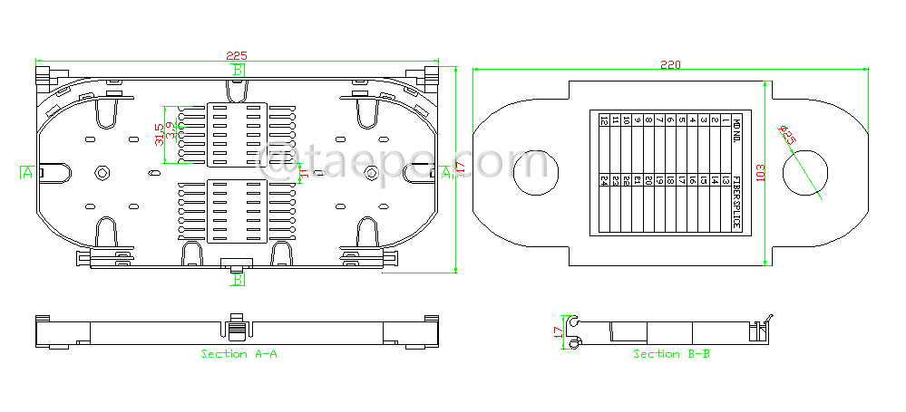 Drawing for Fiber splice tray, 24 fibers
