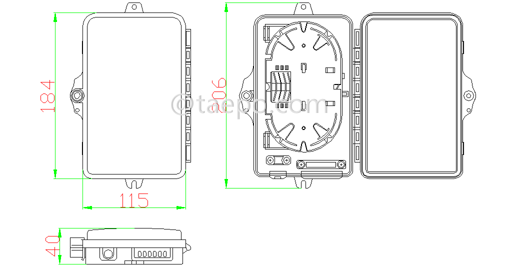 Drawing for Fiber termination box (FTB), outdoor, SC, 6 fibers, plastic housing