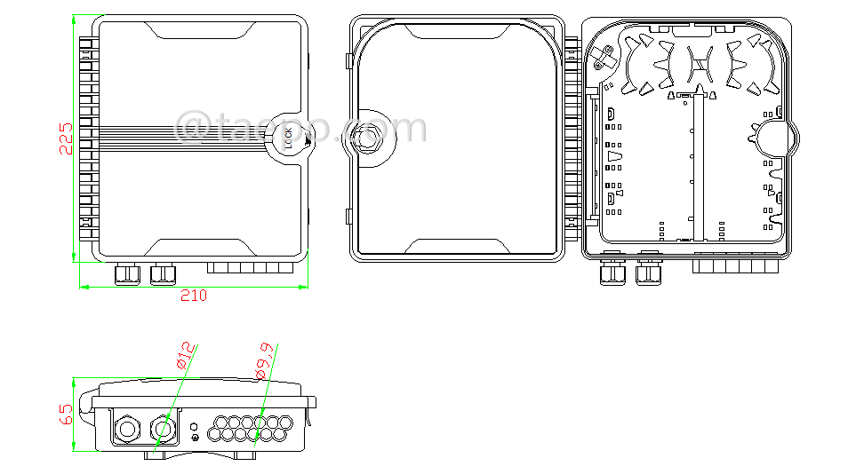 Drawing for Fiber distribution box (FDB), outdoor, SC, 12 fibers