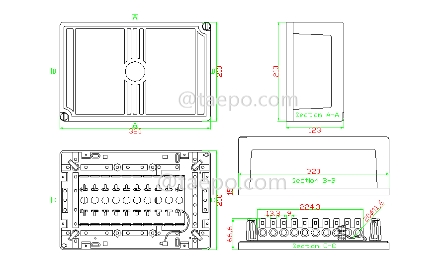 Drawing for Indoor 100 pairs distribution point box for LSA module