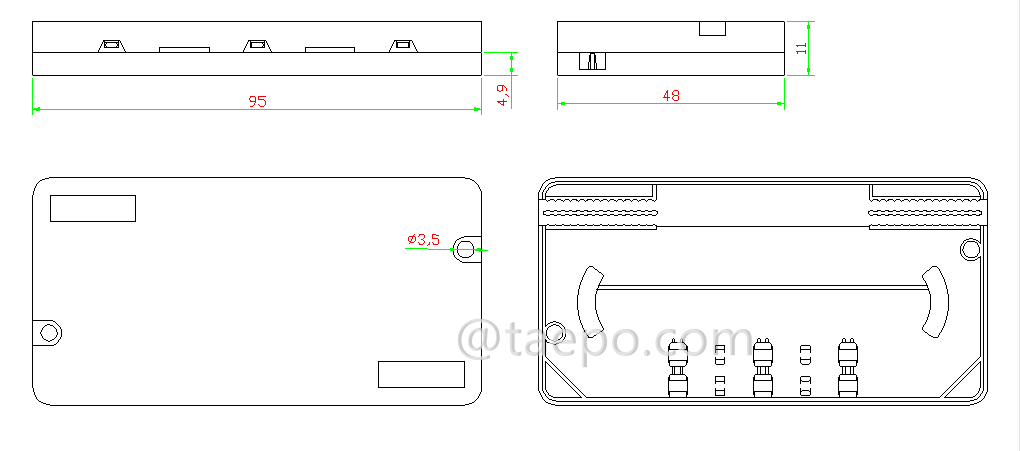 Drawing for Drop cable splice box, 2 inlets 2 oulets