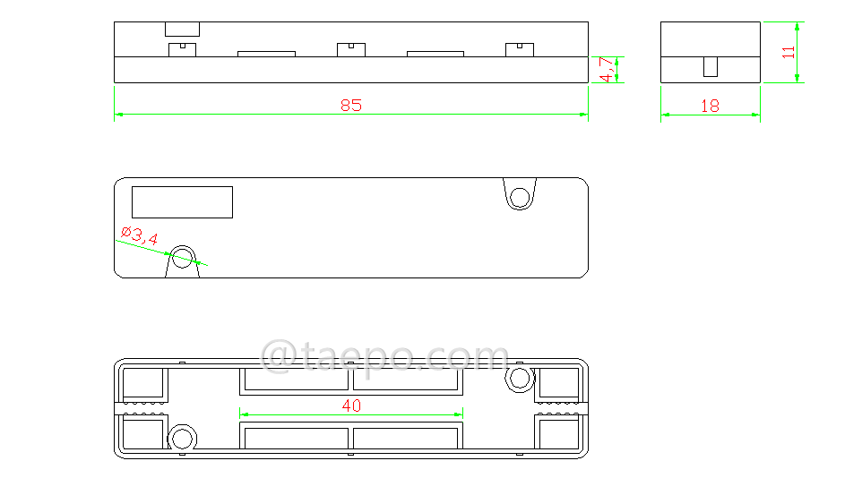 Drawing for Drop cable splice box, 1 inlet 1 outlet