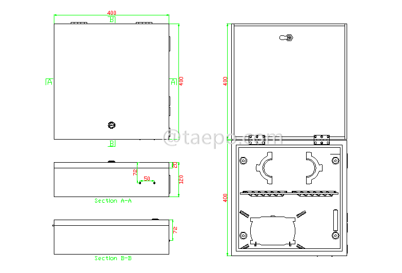 Drawing for Fiber distribution box (FDB), outdoor, SC, 48 fibers, with replaceable patch panels