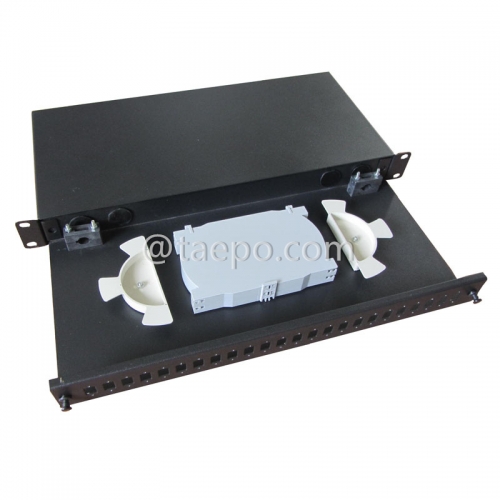 Rack mounted ODF, 19", 1U, SC, 24 fibers, sliding without guiding rail, cold rolling steel housing with powder coating