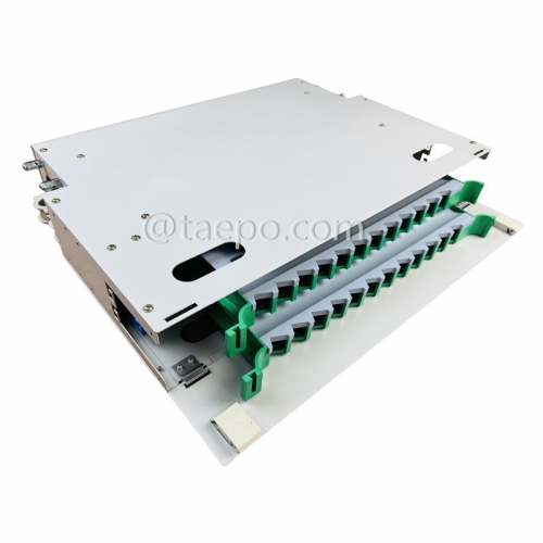 Rack mounted ODF, 19", SC, 24 fibers, plastic guide rail sliding, cold rolling steel housing with powder coating