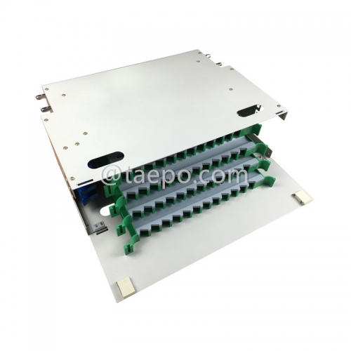 Rack mounted ODF, 19", SC, 48 fibers, plastic guide rail sliding, cold rolling steel housing with powder coating, 485x300x135mm, without adapters, pigtails