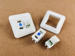 Hybrid outlet LC/APC duplex + 2-port UK socket