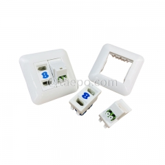 Hybrid outlet LC/APC duplex + 2-port UK socket