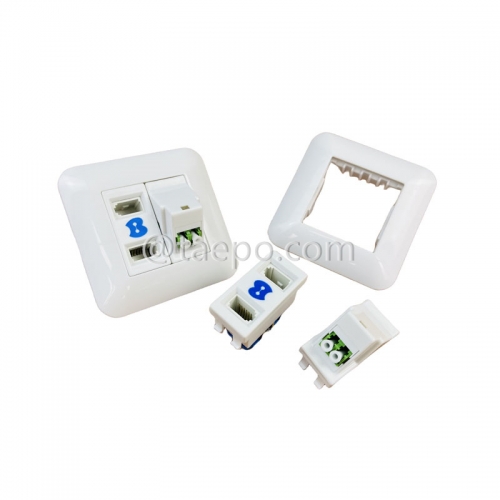 Hybrid outlet LC/APC duplex + 2-port UK socket