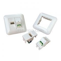 Hybrid outlet LC/APC duplex + 1-port UK socket