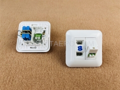 Hybrid outlet LC/APC duplex + 2-port UK socket