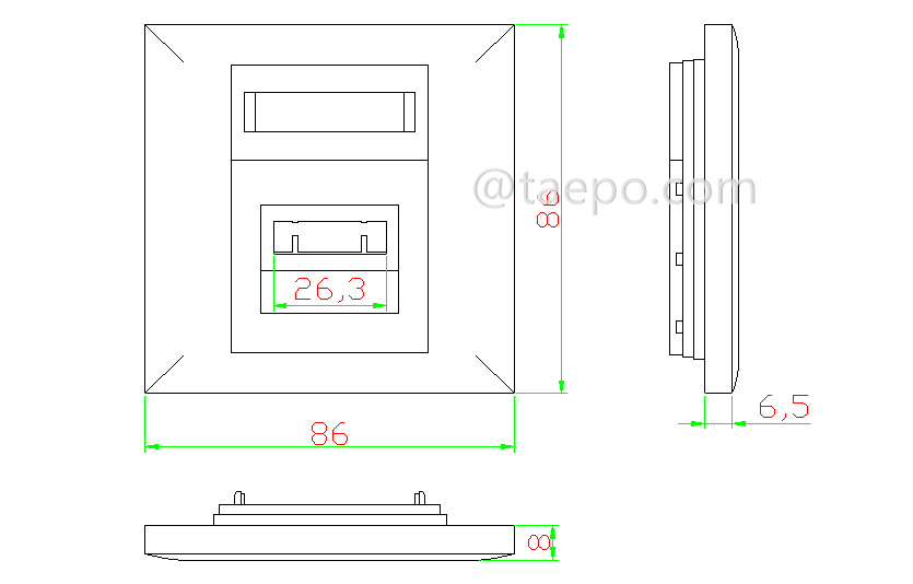 Drawing for Fiber optic faceplate, duplex, SC, 86x86mm