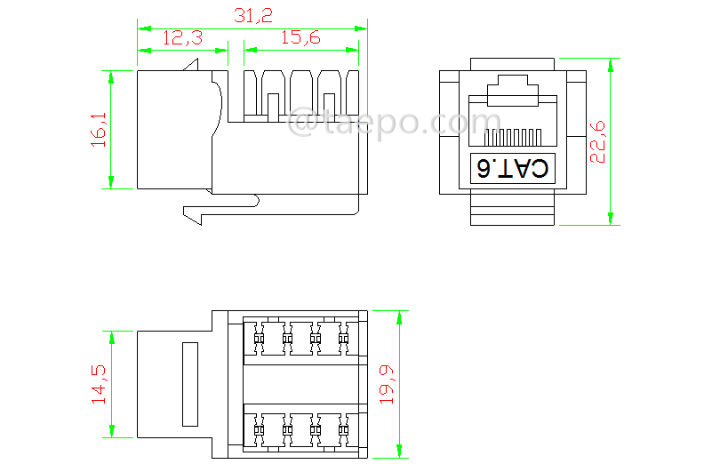 Schematic Diagrams for Cat 6 RJ45 Keystone jack