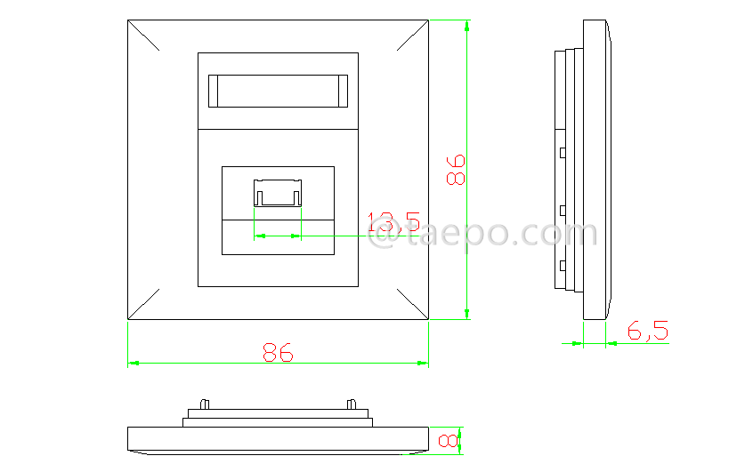 Drawing for Fiber optic faceplate, simplex, SC, 86x86mm