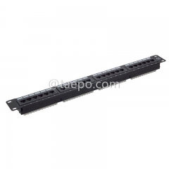 19 inch 1U rack mounted 24 port CAT5E RJ45 UTP network patch panel with 110 and IDC Terminal from China Manufacturer TAEPO for Sale