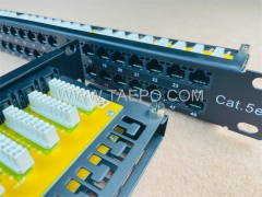 19 inch server rack 1U 48 port CAT5E RJ45 network patch panel with cable bracket from China Manufacturer TAEPO for Sale