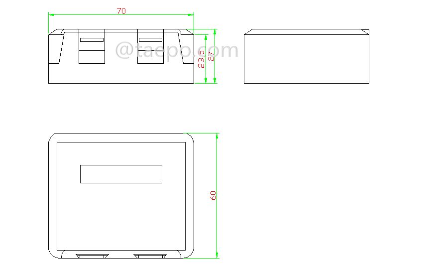  Drawing for 2-port surface box, CAT5E, RJ45, 8P8C, UTP