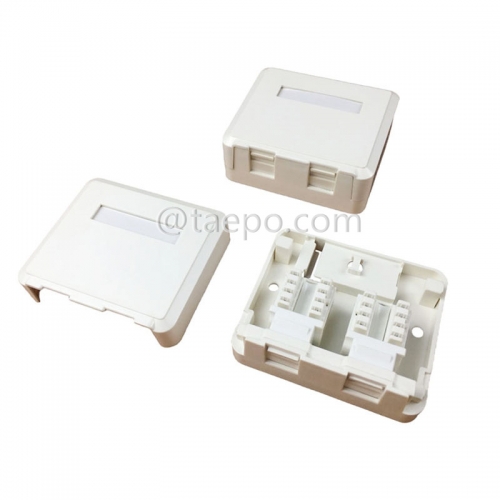 2-port surface box, CAT5E, RJ45, 8P8C, UTP, 70x60x27mm, AP style, without keystone jack