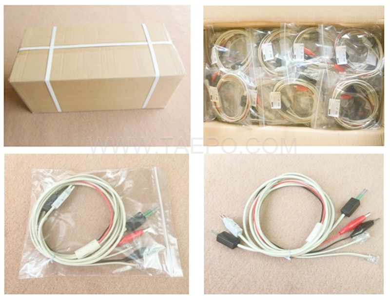 packing picture for 2-pole test cord, 4-pole LSA test plug + 4-pole N test plug to alligator clip, M plug, 8P2C modular plug, 6P2C modular plug, 1.5m