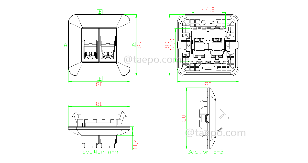 Drawing for Fiber outlet LC/APC 4 fibers
