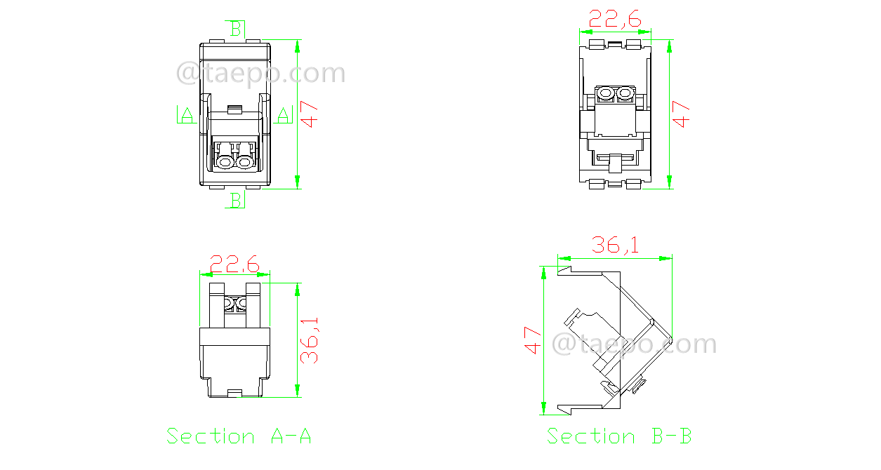 Drawing for Plastic insert with LC/APC duplex adapter