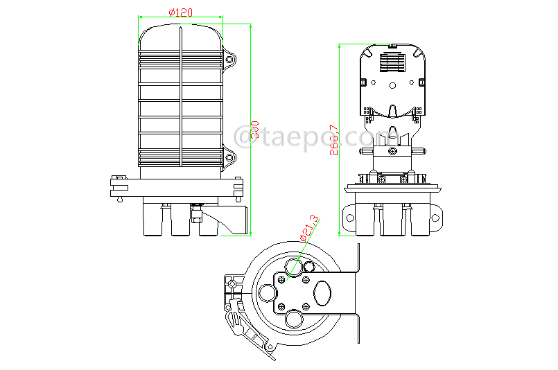Drawing for Fiber optic splice closure (FOSC), vertical type, mechanical sealing , 48 fibers
