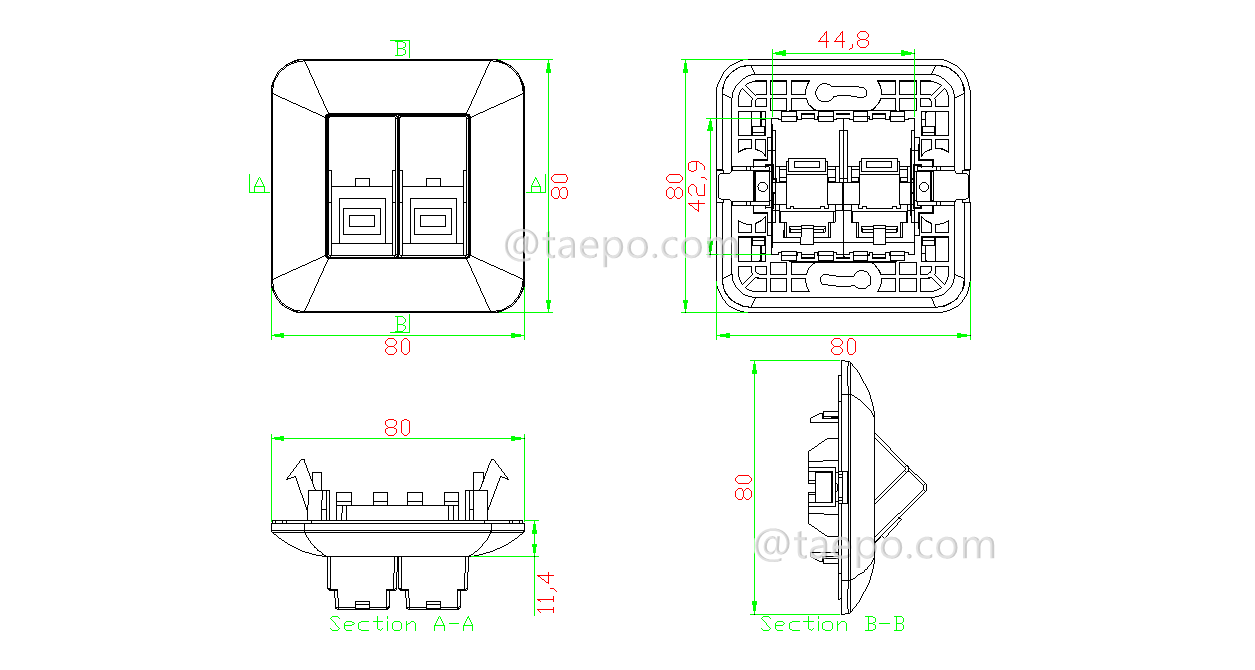 Drawing for Fiber outlet SC/APC duplex