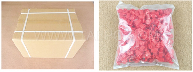 packing picture for 905 run & tap connector, 2-wire, AWG22-18 conductor, single pin, red