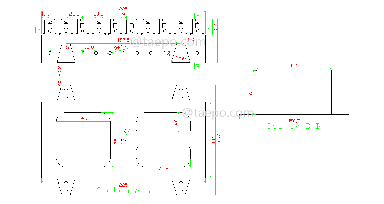 Drawing for 10 pairs QCS back mount frame, 10 ways