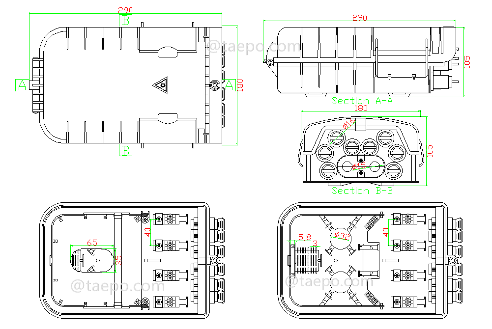 Drawing for Fiber distribution box (FDB), outdoor, SC water-proof, 8 fibers, plastic housing