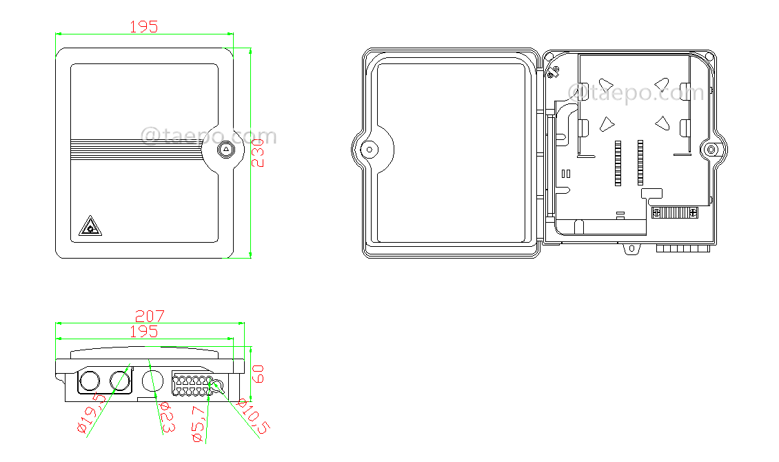 Drawing for Fiber splitter box (FSB), outdoor, SC, 8 fibers