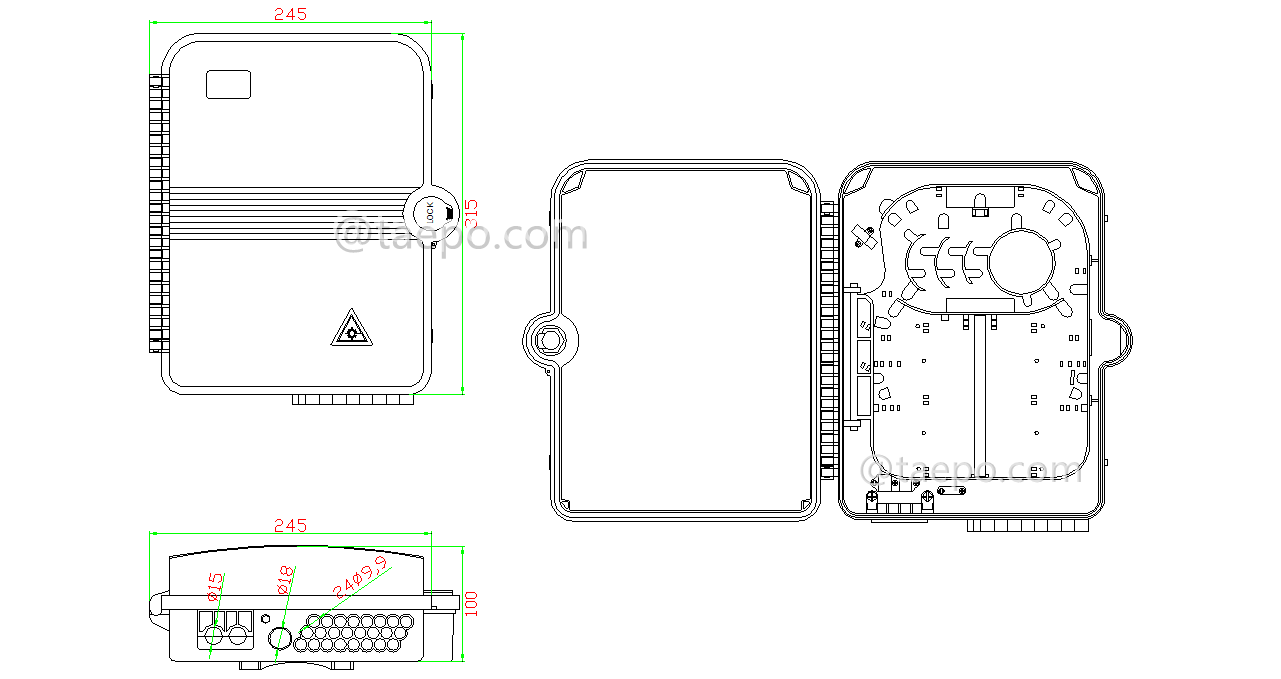 Drawing for Fiber distribution box (FDB), outdoor, SC, 24 fibers, plastic housing