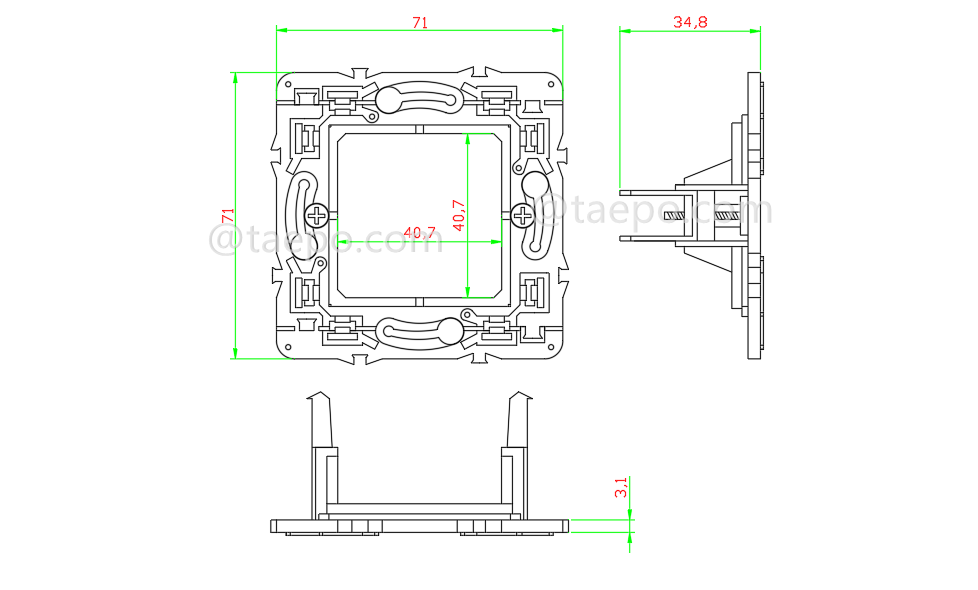 Drawing for Faceplate metal bracket, 80x80mm, French style