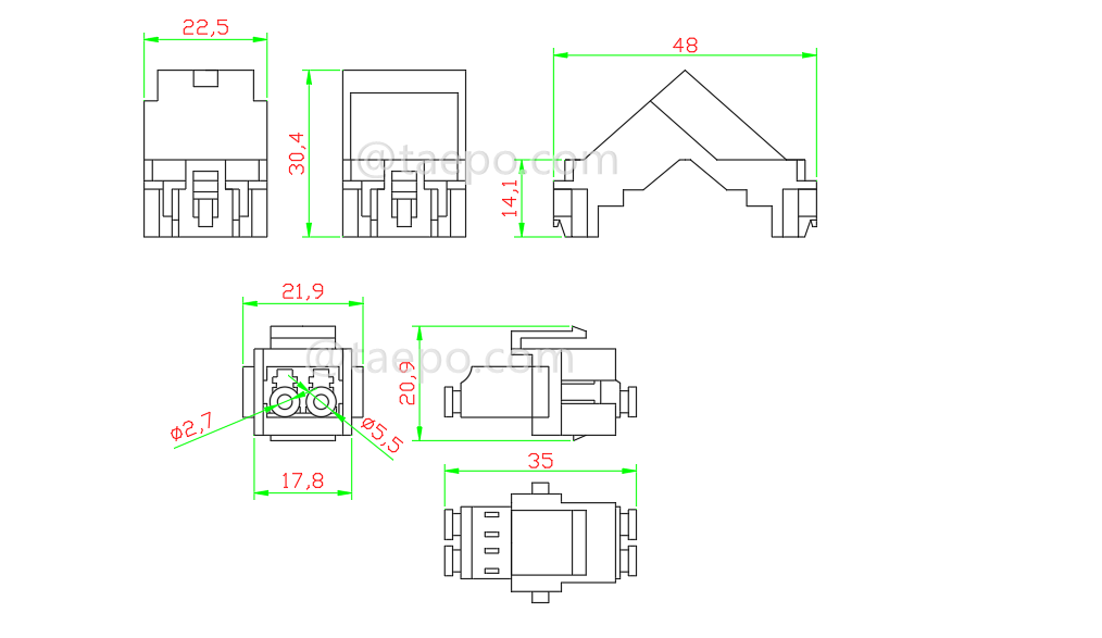 Drawing for Plastic insert with LC/APC duplex adapter