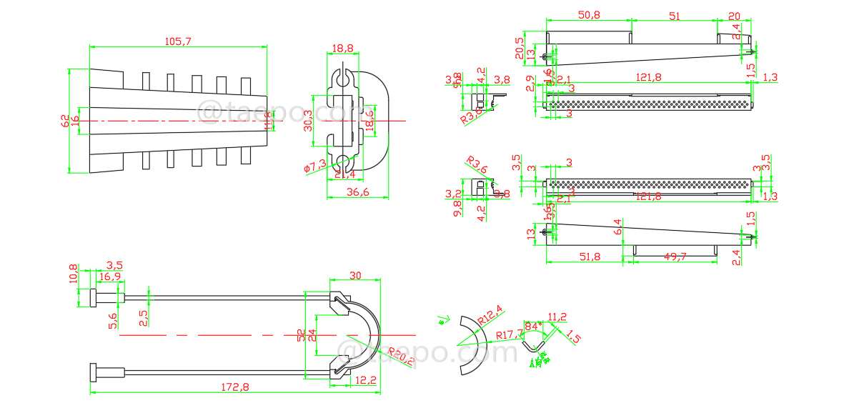 Drawing for Anchor clamp, cable dia 5-9mm, UV protection