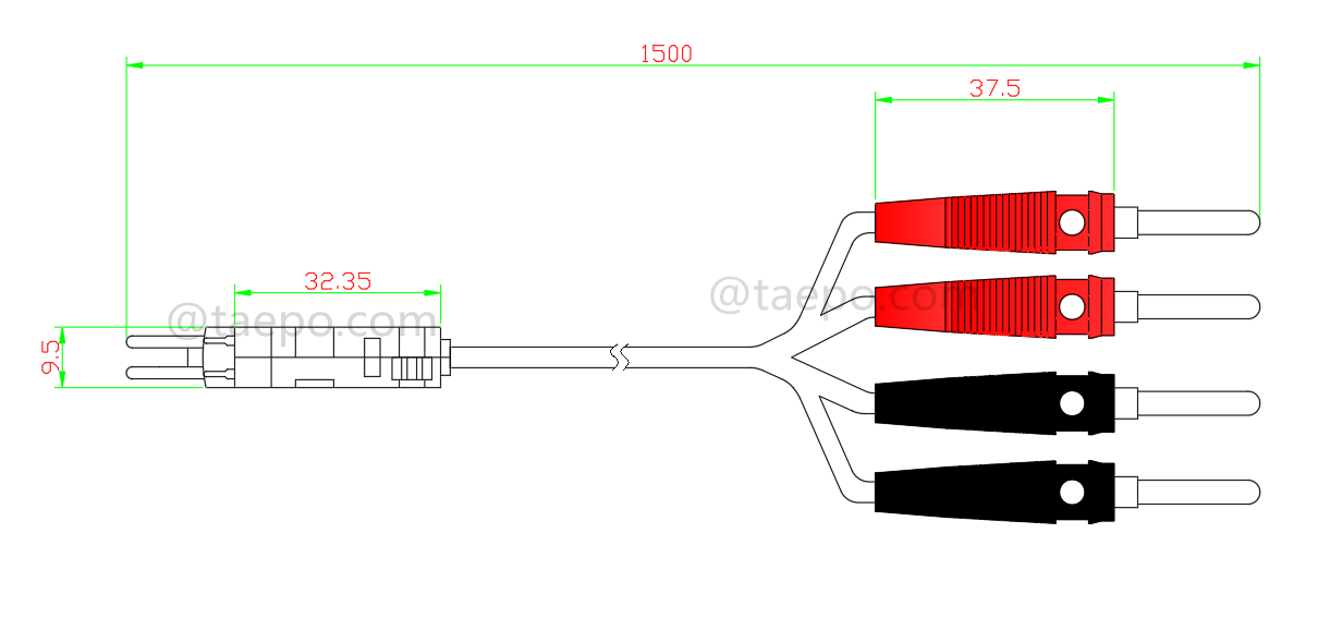 drawing for 4-pole test cord, LSA test plug to banana plug, 1.5m