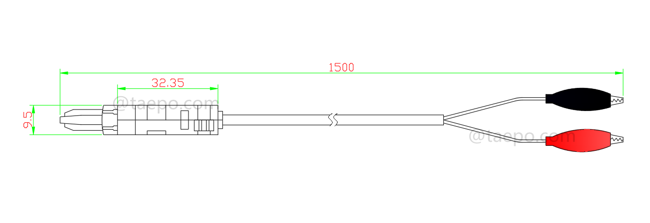 drawing for 2-pole test cord, LSA test plug to alligator clip, 1.5m