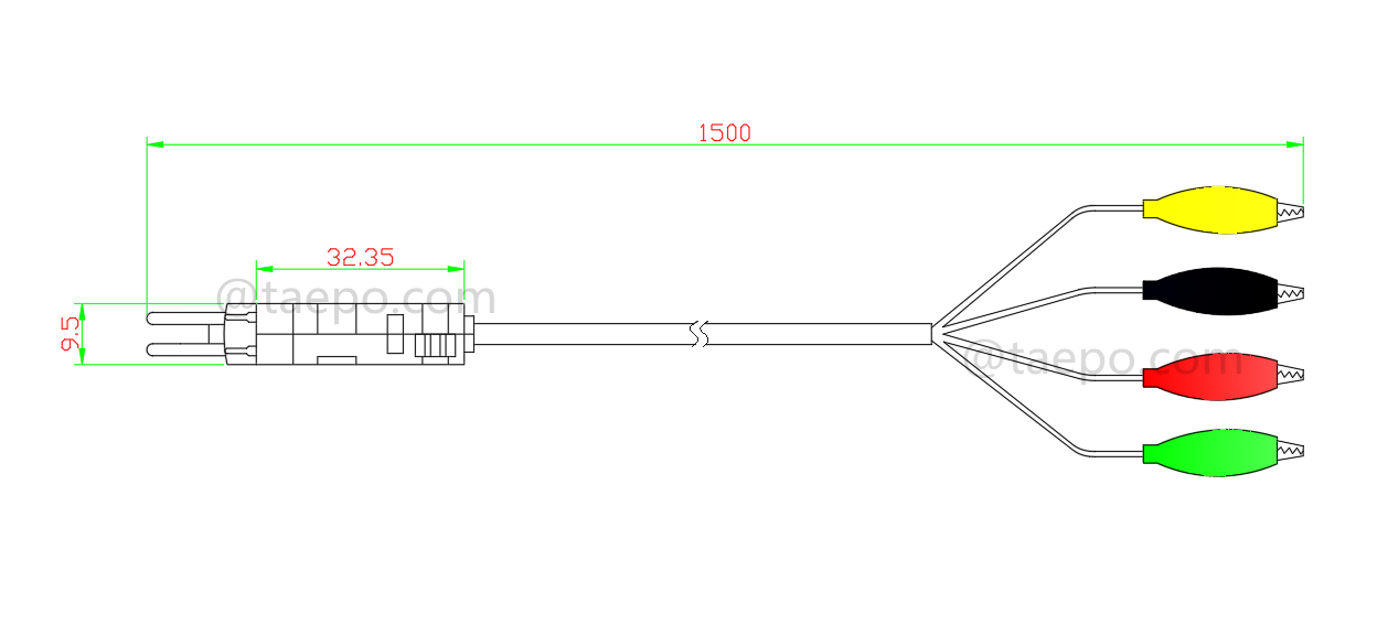 drawing for 4-pole test cord, LSA test plug to alligator clip , 1.5m