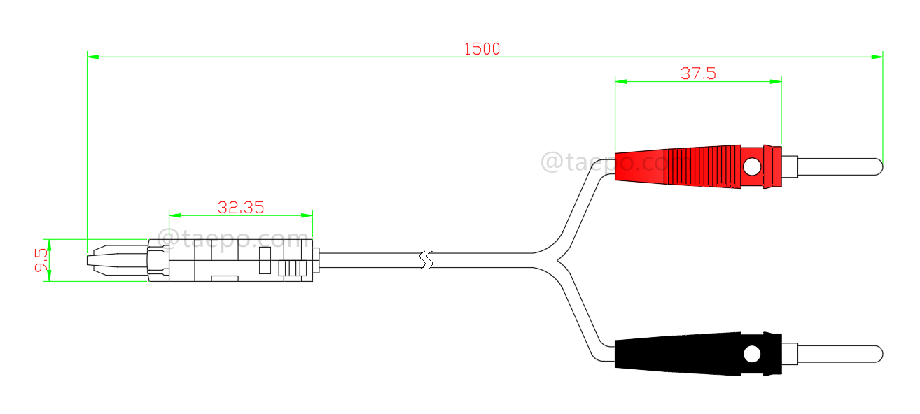 drawing for 2-pole test cord, LSA test plug to banana plug