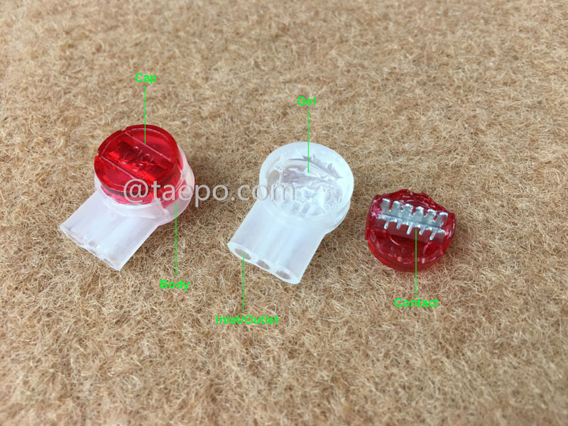 Illustration for UR2 butt connector, 3-wire, 0.4-0.9mm conductor, max insulation 2.08mm, dual pins, gel filled