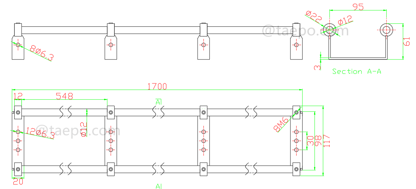 drawing for 10 pairs LSA profile rod frame, 1700x117x61mm