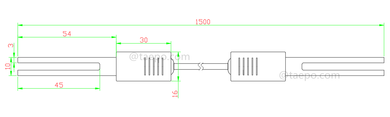 Drawing for 4-pole SM connection cord, with test plug to test plug for MDF disconnection block 71 #TP-1401-100, 1.5m