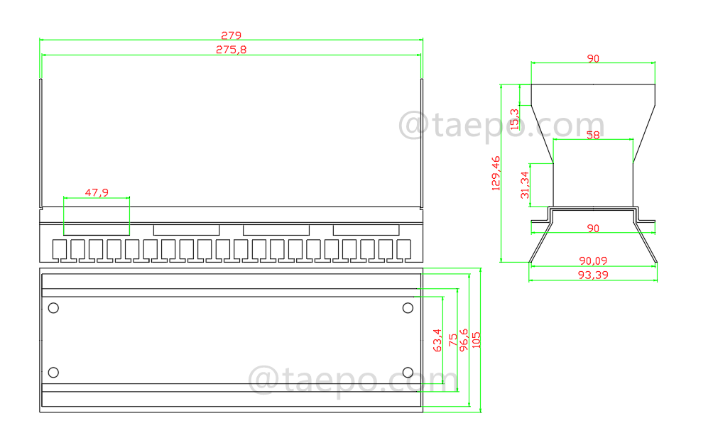 Drawing for 200 pairs back Mount Frame for MDF disconnection block ID3000