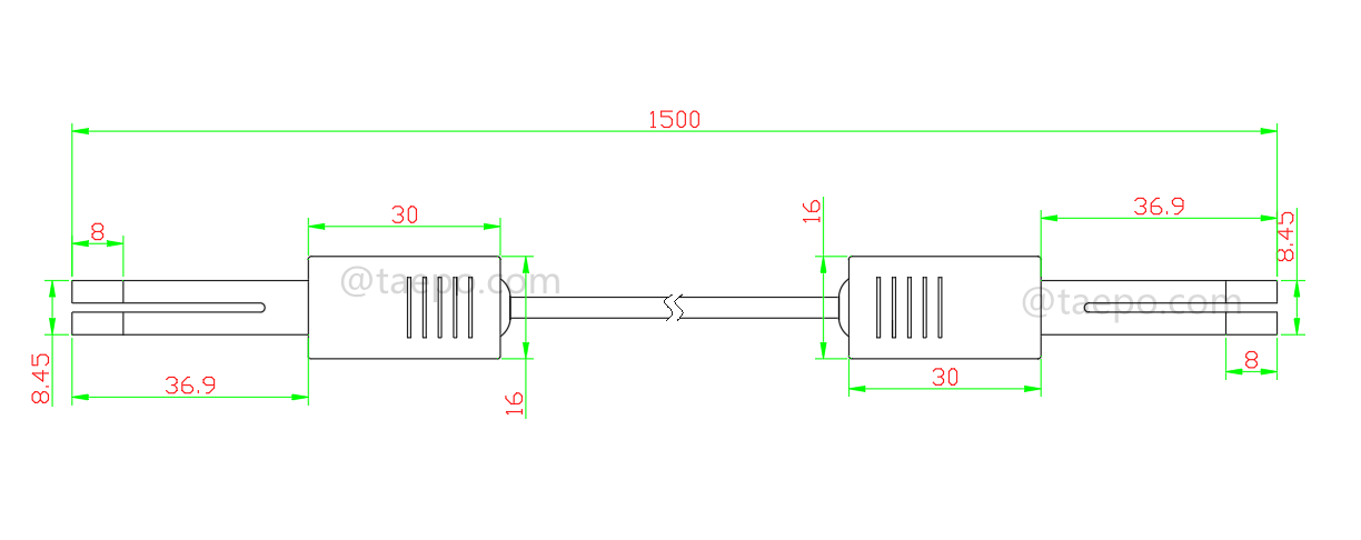 Drawing for 4-pole CN connection cord, test plug to test plug, 1.5m
