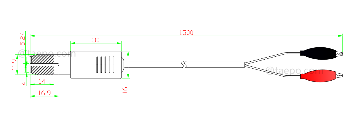 Drawing for 2-pole HW test cord, test plug to alligator clip