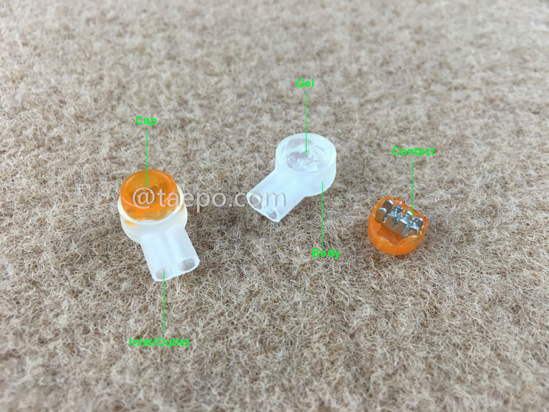 Illustration for UY2 butt connector, 2-wire, 0.4-0.9mm conductor, max insulation 2.08mm, dual pins, gel filled