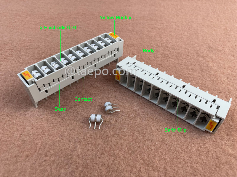 Illustration pictures for 10 pairs 3-pole over-voltage protection magazine for LSA module