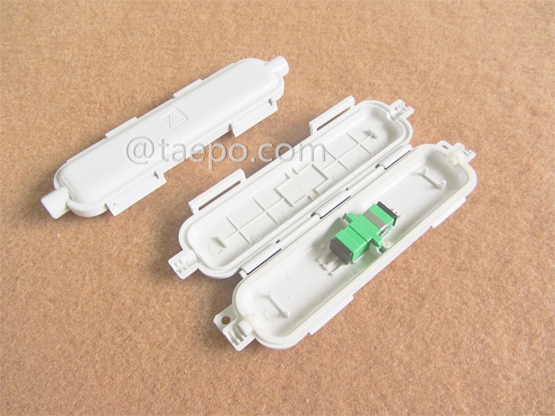 Drop cable splice box, outdoor, 160x47x17mm, SC, 1 inlet 1 oulet, without adapter