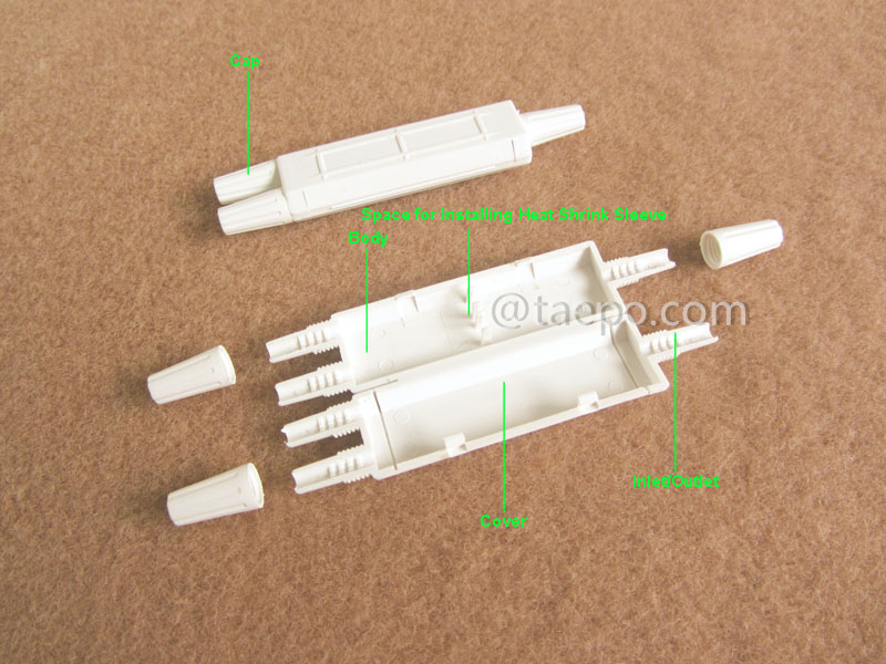 Illustration pictures for Drop cable splice box, 102x21x13mm, 1 inlet 2 oulets