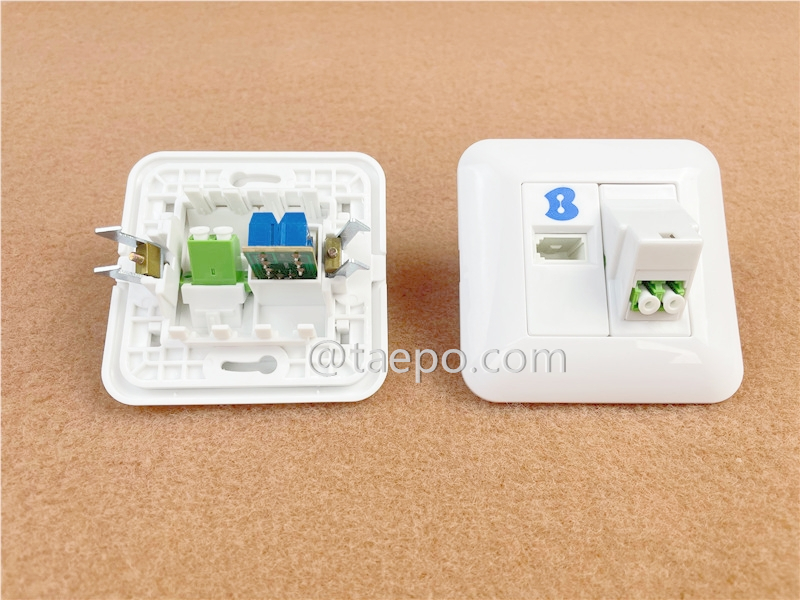 Hybrid outlet LC/APC duplex + 1-port UK socket
